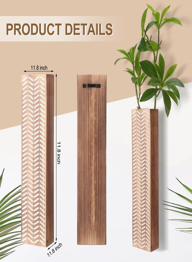 DoubleFill مجموعة DoubleFill من 3 قطع من أوعية الزهور الخشبية الجدارية بتصميم بوهيمي، أوعية زهور معلقة هندسية بوهيمية، مزهريات جدارية خشبية للديكور، نباتات زهور اصطناعية، نباتات منزلية ريفية لغرفة المعيشة وغرفة النوم - Image 2